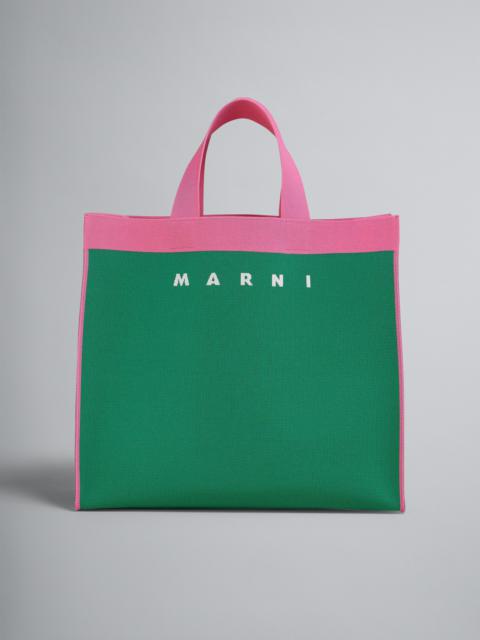 GREEN AND FUCHSIA JACQUARD SHOPPING BAG