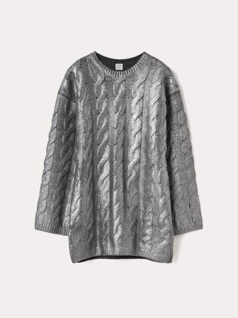 Wool cable knit silver foil
