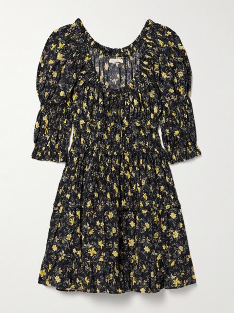 DÔEN Ismene Shirred Floral-print Organic Cotton-blend Voile Mini Dress