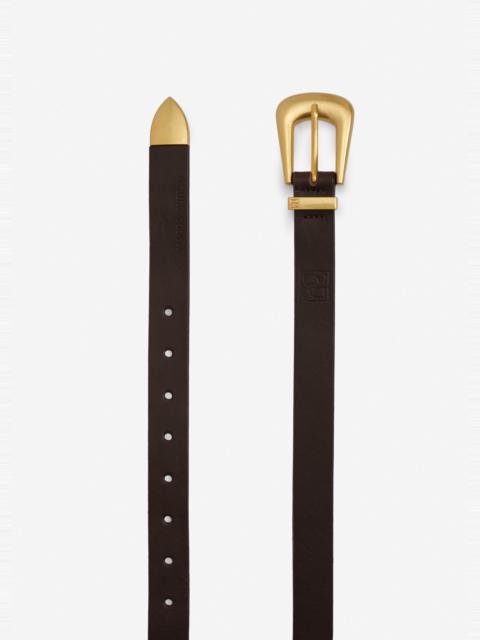 MAGDA BUTRYM Rounded buckle leather belt in brown and gold