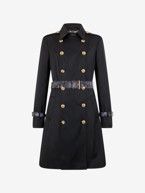 Roberto Cavalli Black Trench Coat With Mirror Snake Monogram