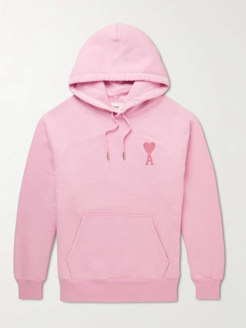 AMI Paris Logo-Embroidered Organic Cotton-Jersey Hoodie