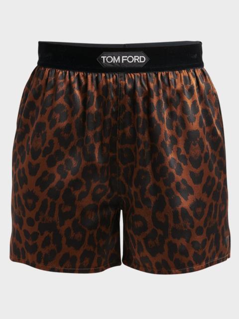 TOM FORD Reflected Leopard-Print Satin Pajama Shorts
