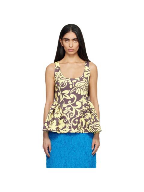 Dries Van Noten Taupe & Yellow Open Blouse