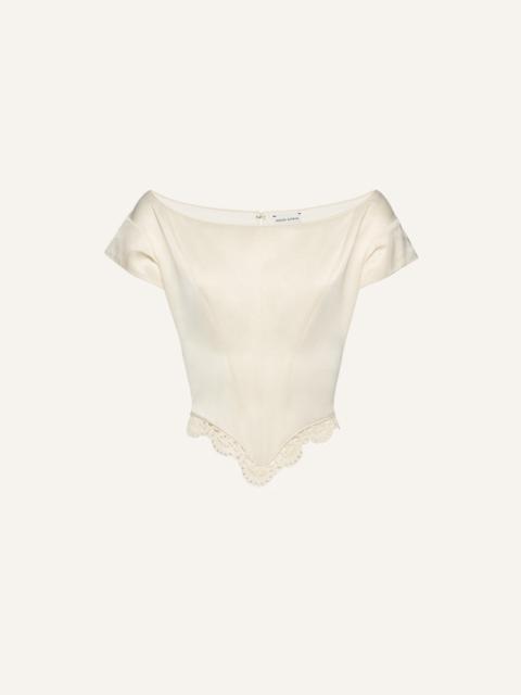 MAGDA BUTRYM Lace trim short sleeve corset top in cream