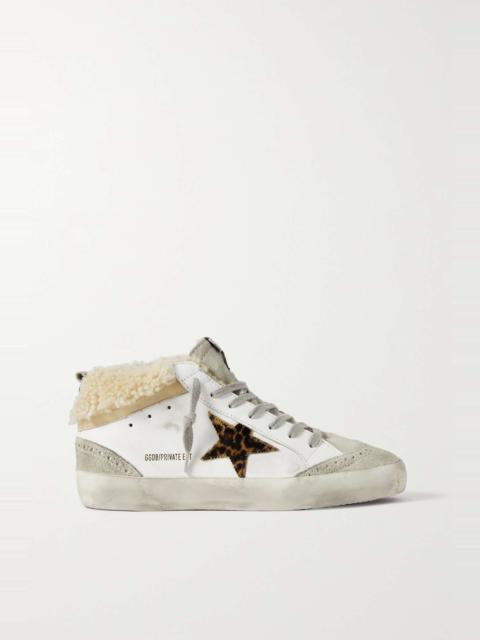 Mid Star shearling-lined distressed leather and suede sneakers