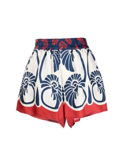 Palmetto-print silk shorts