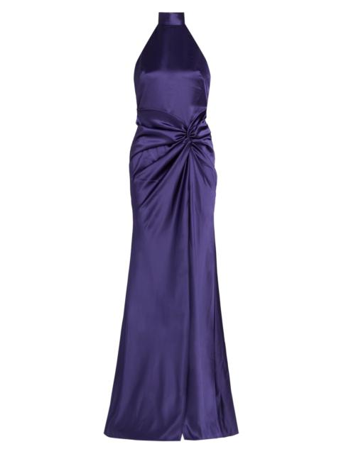 AMSALE Women's Halterneck Draped Satin Gown - Amethyst