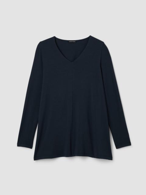 EILEEN FISHER Fine Stretch Jersey Knit V-Neck Long Top