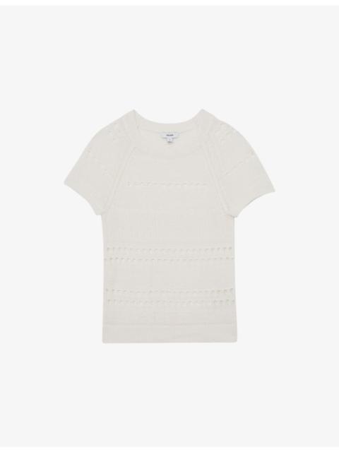 REISS Chloe Textured Short-Sleeve Linen Top