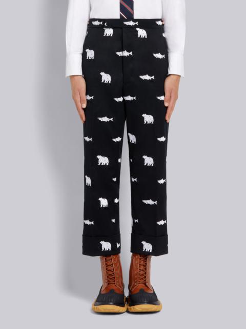 Thom Browne Navy Bear and Salmon Half Drop Twill Low Rise Drop Crotch Side Tab Trouser