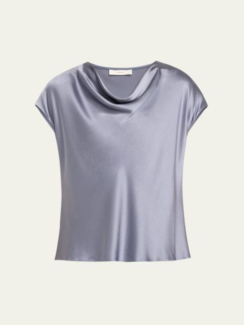 Vince Cowl-Neck Cap-Sleeve Satin Blouse