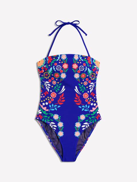BODEN Paros Bandeau Swimsuit-Blue, Structured Meadow