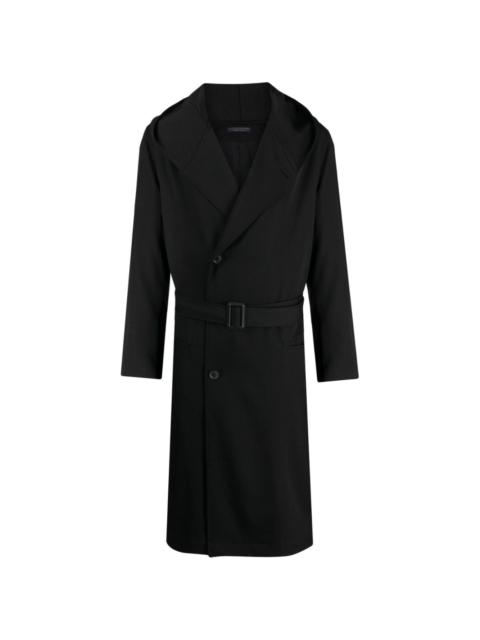 belted hooded wool trench coat