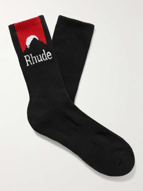 Rhude Moonlight Sport Logo-Jacquard Ribbed Cotton-Blend Socks