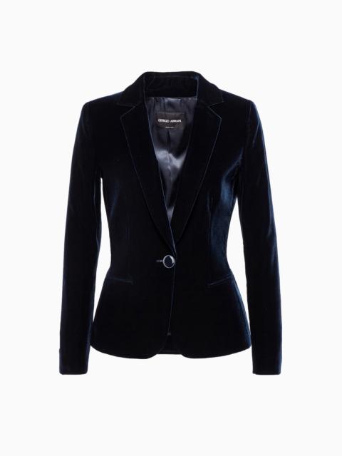 GIORGIO ARMANI Single-breasted velvet jacket with jewel button detail