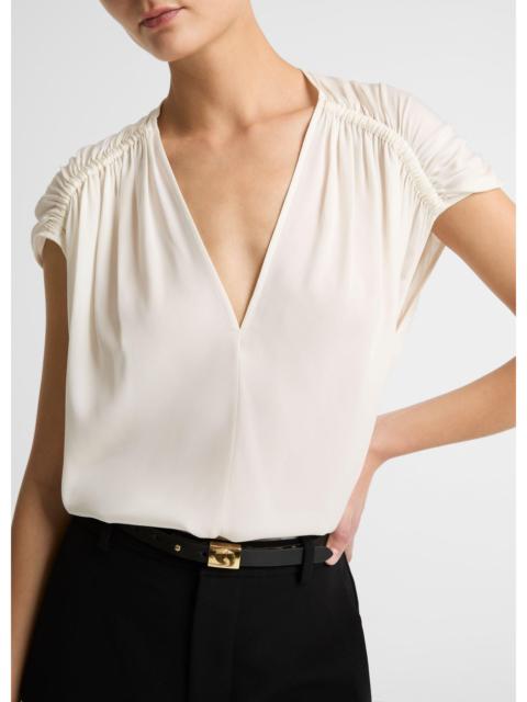 Vince Stretch-Silk Gathered Cap-Sleeve Blouse