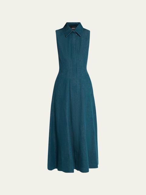 AKRIS Sleeveless Denim Midi Shirtdress