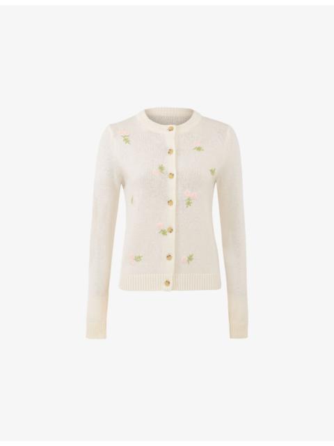 House of CB Poppie Floral-Embroidered Wool and Cashmere-Blend Cardigan
