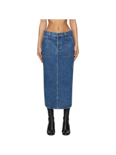 KHAITE Blue Genevieve Denim Midi Skirt