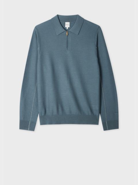 Paul Smith Blue Textured Merino Quarter-Zip Knitted Polo