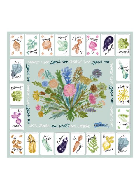 Longchamp Pink and Green Silk scarf 50 Vervain - OTHER