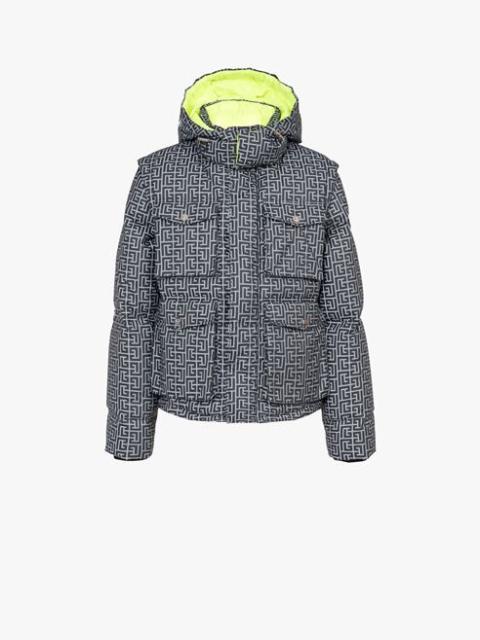 Balmain Capsule After ski - Ivory and black reflective quilted coat with Balmain monogram
