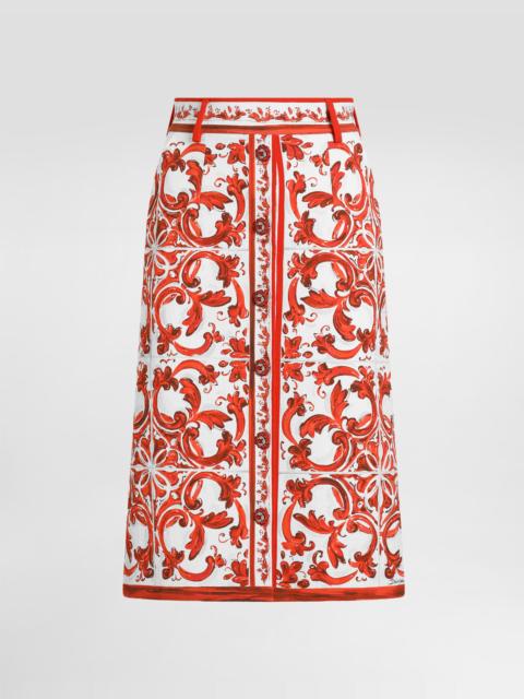 Dolce & Gabbana Majolica-print brocade skirt with jewel buttons