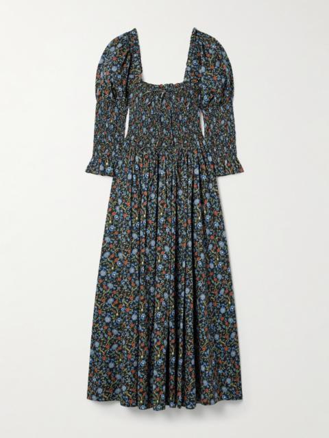 DÔEN Bijou Shirred Floral-print Organic Cotton-voile Midi Dress