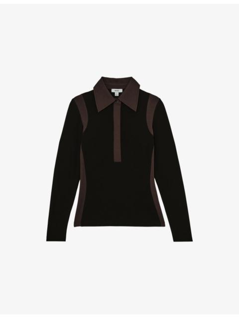 REISS Denise Colour-Block Long-Sleeve Stretch-Jersey Shirt
