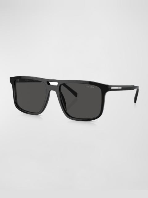 Prada Men's Double-Bridge Acetate Rectangle Sunglasses