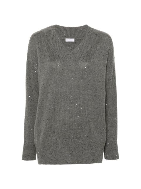 sequin-embellished V-neck jumper