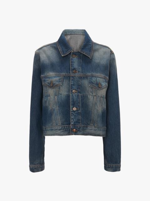 Victoria Beckham Cropped Denim Jacket In Heavy Vintage Indigo Wash