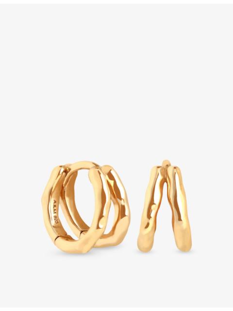 ASTRID & MIYU Molten Textured Illusion 18ct Yellow Gold-Plated Sterling-Silver Huggie Hoop Earrings