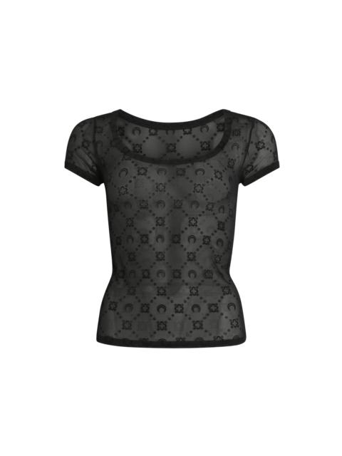 Marine Serre Recycled Mesh Flock Open Neck Top