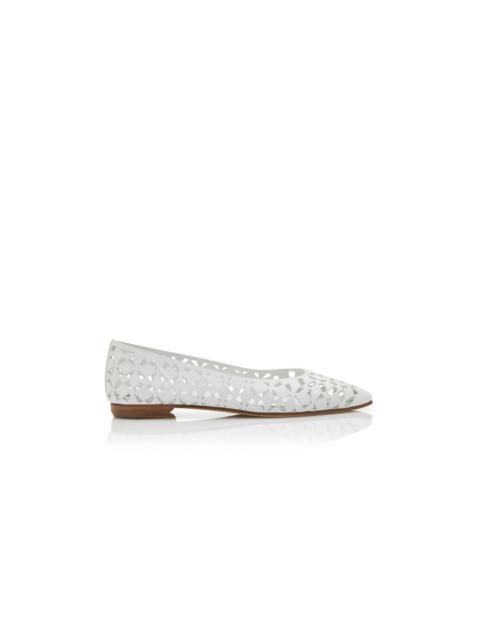 Manolo Blahnik White Calf Leather Cut Out Flat Pumps