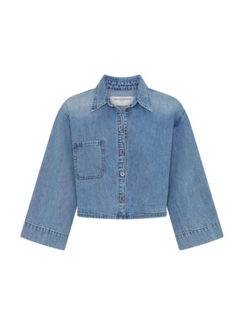 ONE TEASPOON Gracie Cropped Denim Shirt - Misty Blue