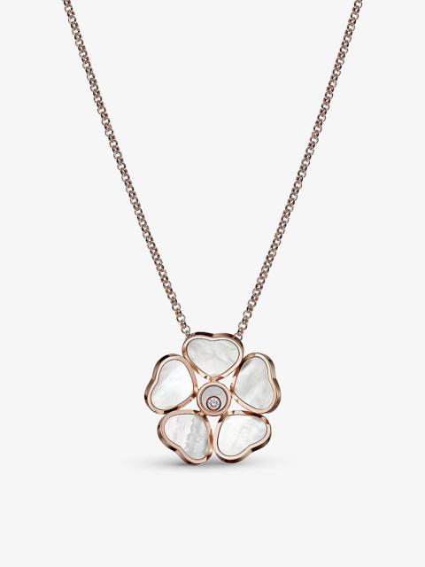 Happy Hearts Flower 18ct rose-gold, 0.05ct diamond and mother-of-pearl necklace