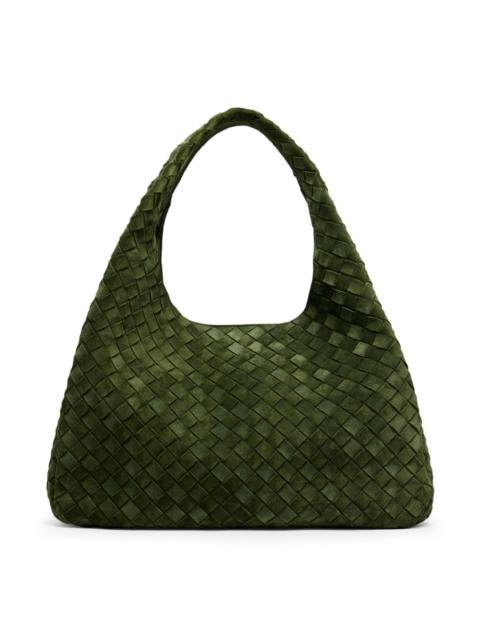 Bottega Veneta Women's Campana Large Intrecciato-Suede Shoulder Bag - Green Tweed Brass