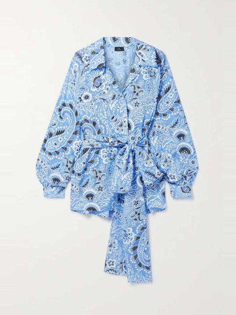 Belted paisley-print cotton and silk-blend shirt