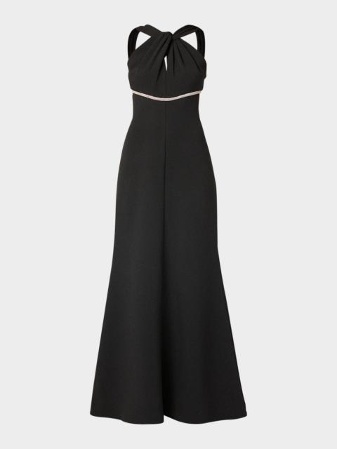 Shoshanna Baker Crystal-Embellished Halter Gown
