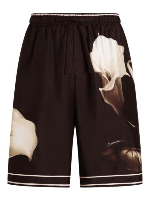 Dolce & Gabbana calla lily-print drawstring shorts