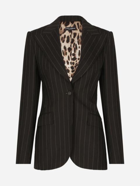 Single-breasted pinstripe wool Turlington jacket