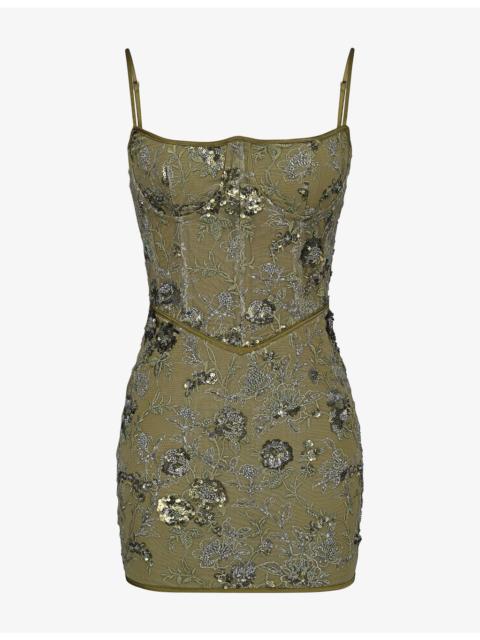 House of CB Naima Hand-Beaded Embellished Mesh Mini Dress