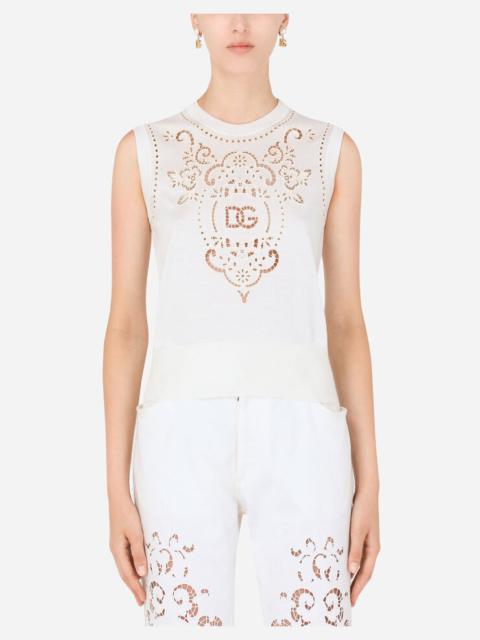 Dolce & Gabbana Sleeveless silk sweater with DG embroidery