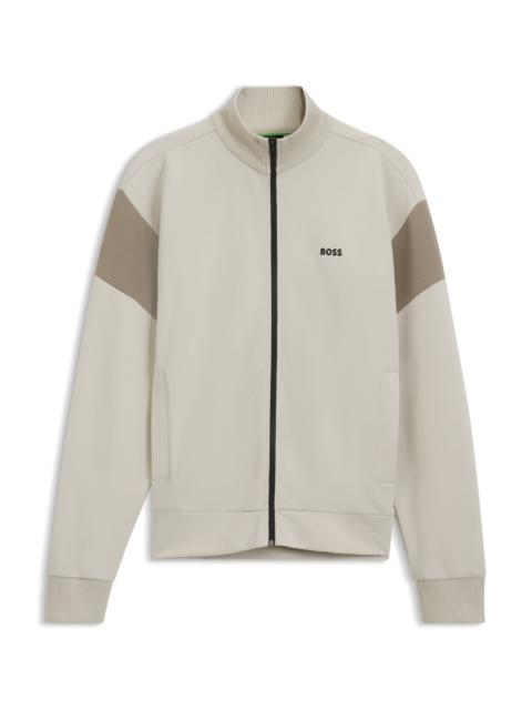 BOSS ZIPPERED COTTON-BLEND SWEATSHIRT WITH CONTRAST INSERTS