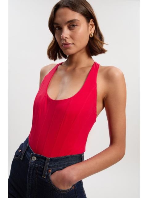 KAREN MILLEN Cotton Elastane Corset Detail Scoop Neck Bodysuit