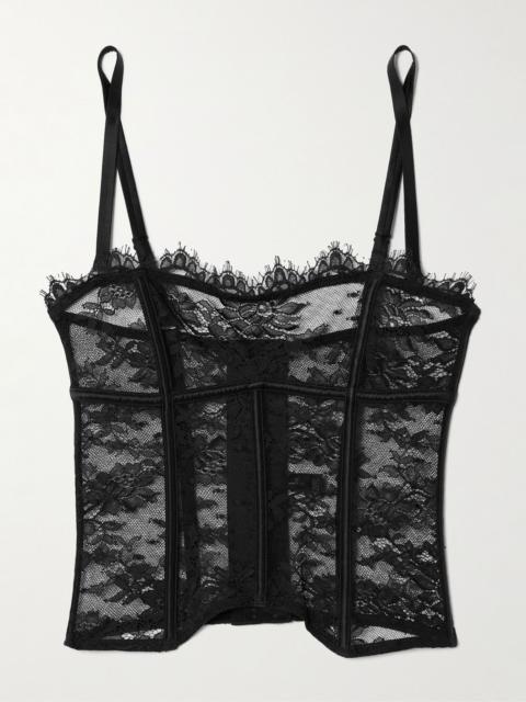 KIKI DE MONTPARNASSE Jolie satin-trimmed lace underwired bustier top Black