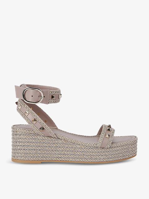 Rockstud flatform leather espadrille sandals