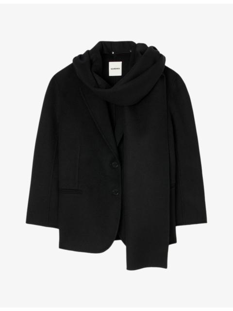 Sandro Short Integrated-Scarf Wool Coat